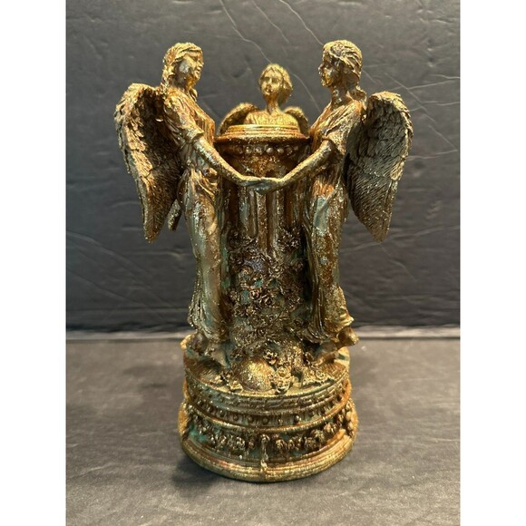 Kurt S. Adler Gold Sparkle Resin Angel Candle Holder 6" Tall by 4" Wide - Picture 1 of 5